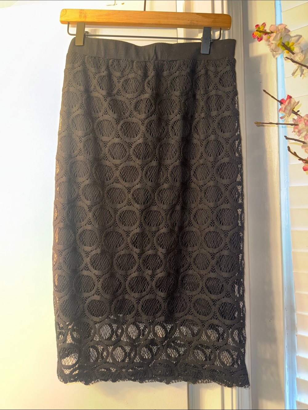 Bar III Black Circular Lace Midi Skirt